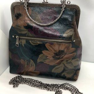 Patricia Nash Novella Leather Handbag - Dark Floral Print - Kiss lock closure